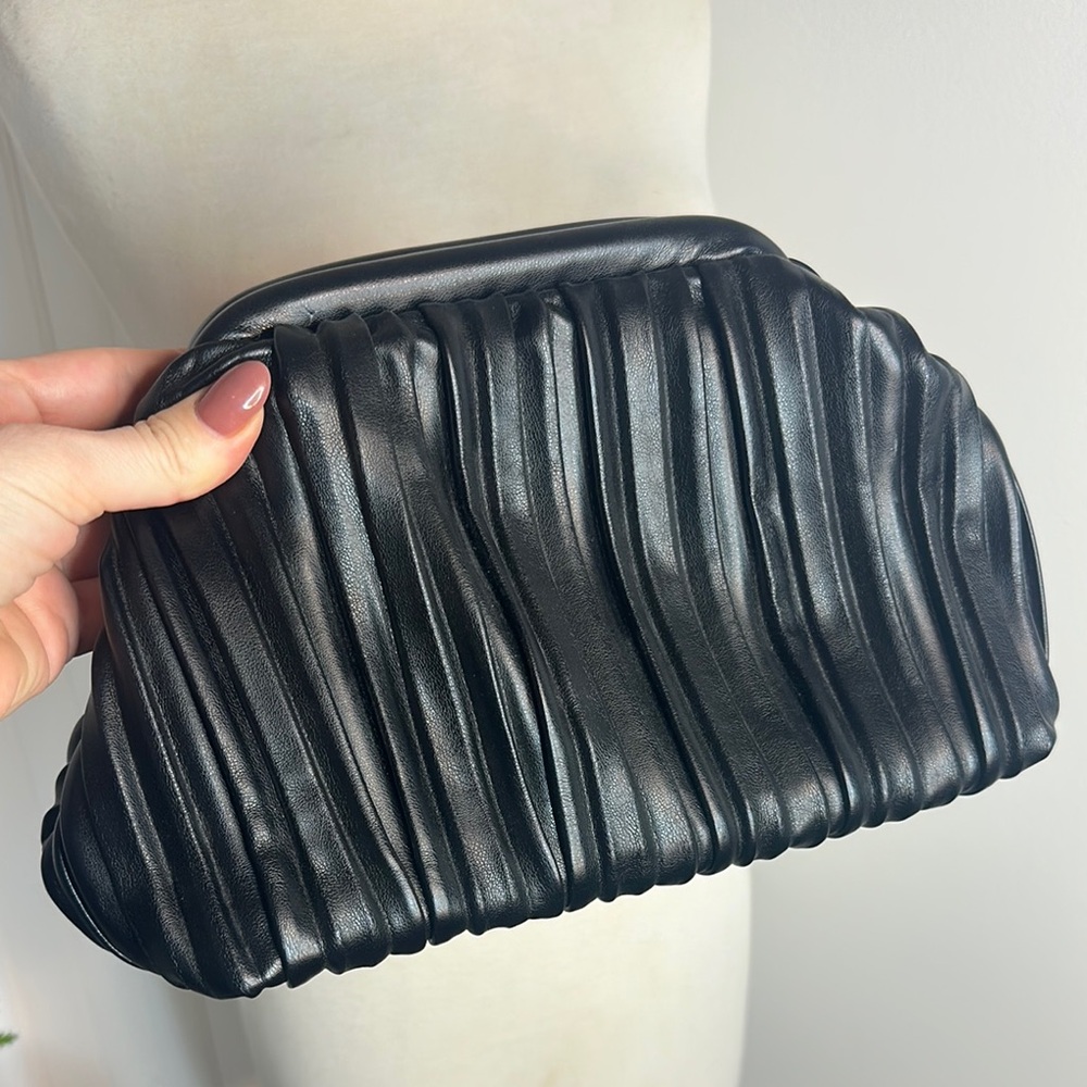 Sophisticated Black Pleated Wristlet